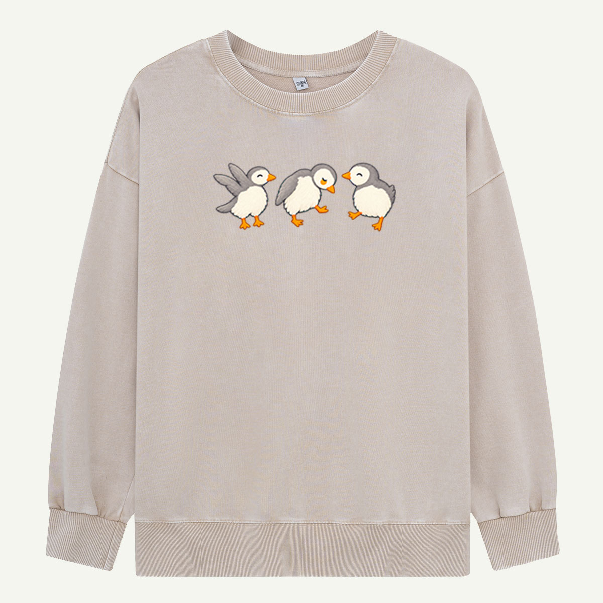 Three Baby Birds Cute Illustration Washed Sweatshirts