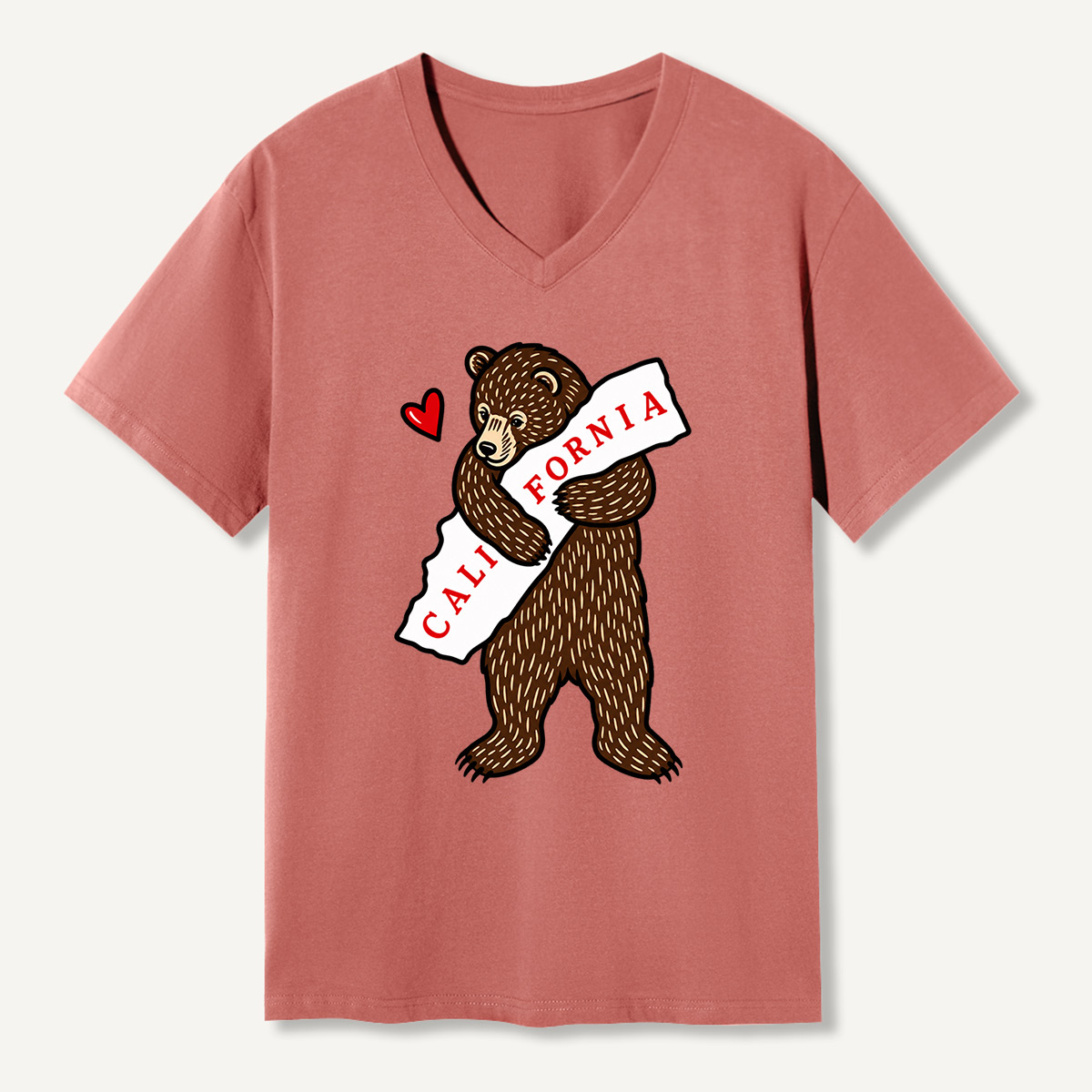 California Bear Hug State Pride Art V-neck T-Shirt