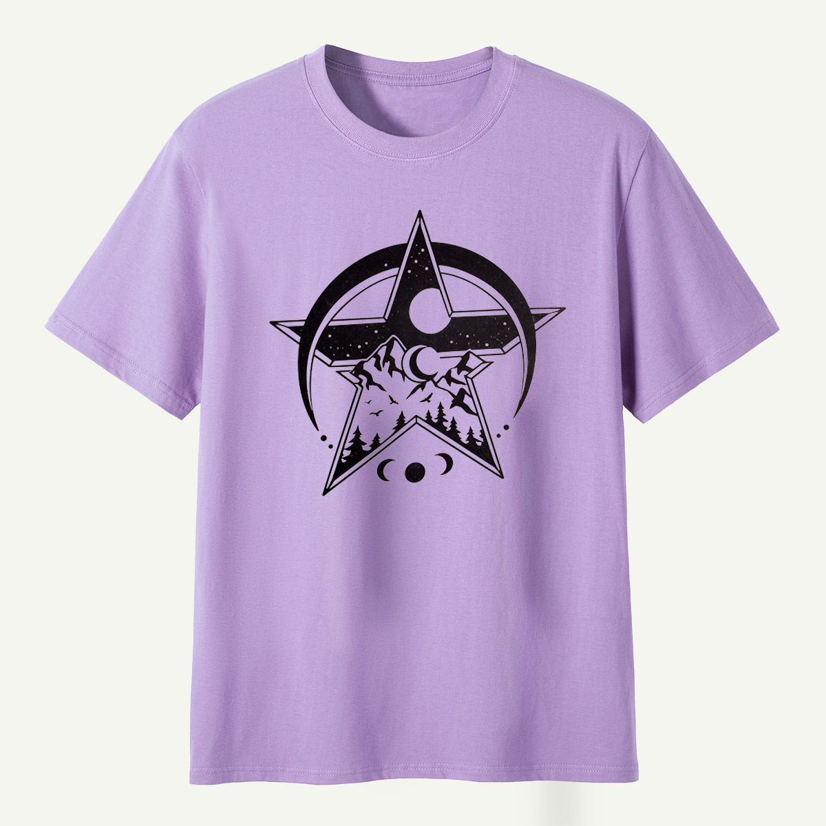 Geometric Star Mountain Moon Phase Celestial Emblem T-Shirt