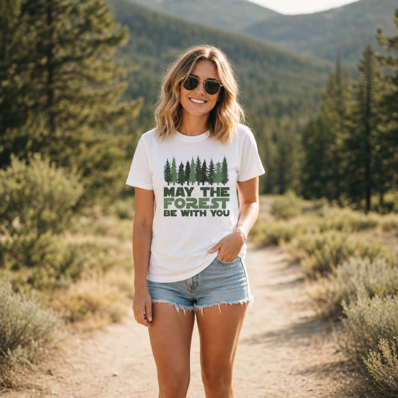 May the Forest Be With You Pink Evergreen T-Shirt