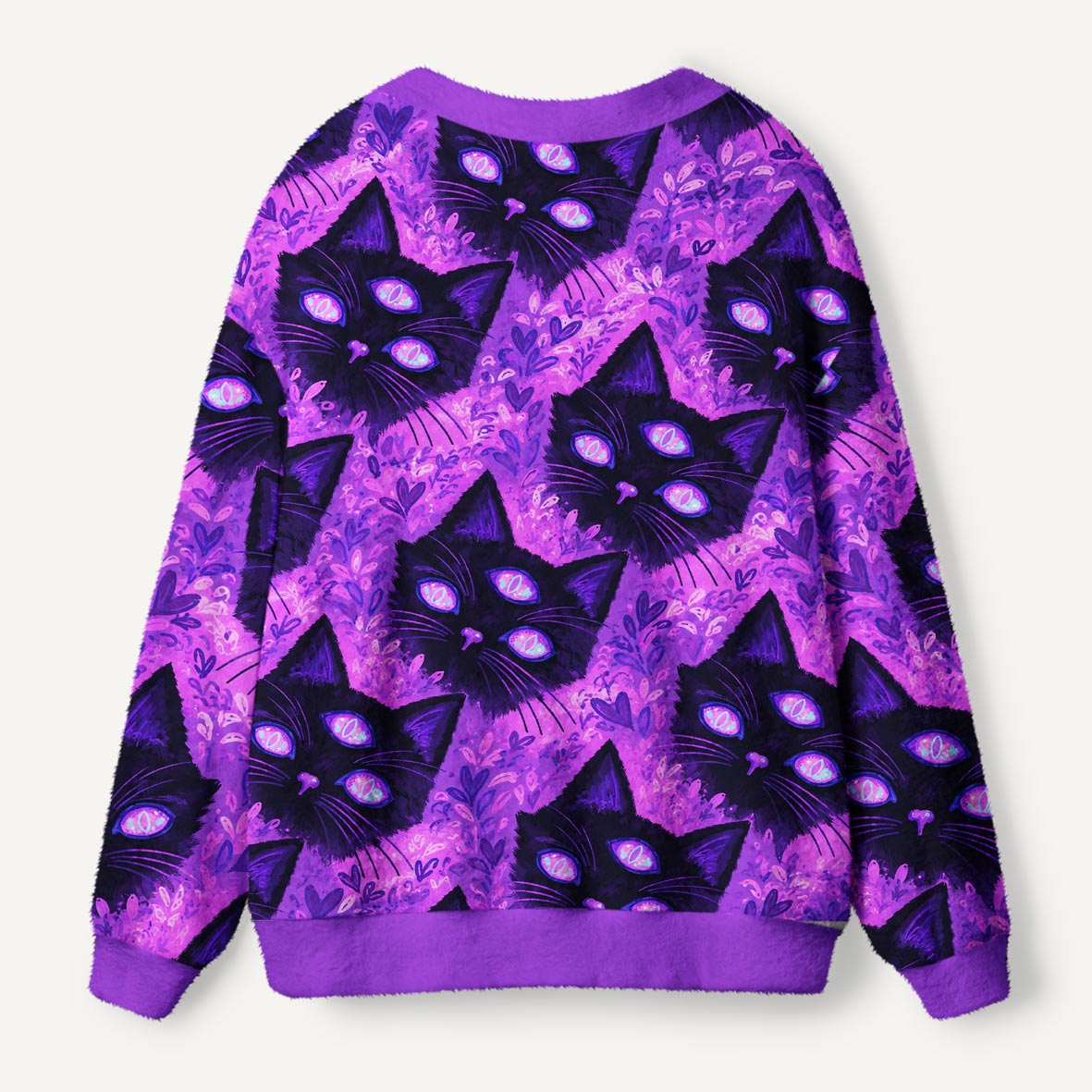 Three Eyed Black Cat Purple Psychedelic Fantasy Art Ugly Cardigan Sweaters