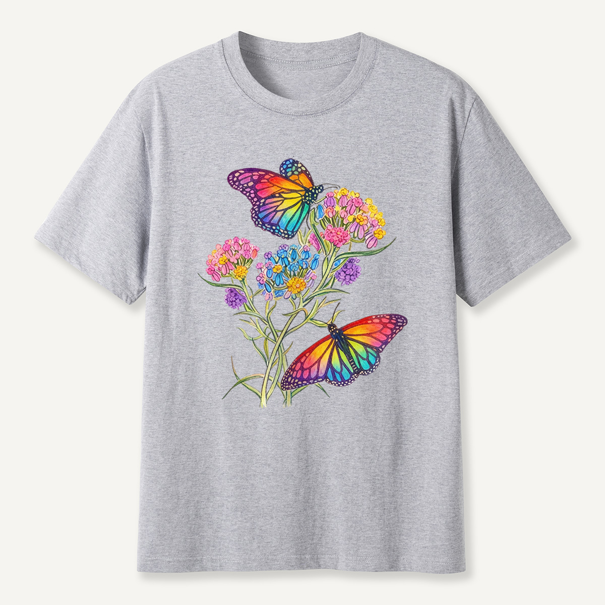 Rainbow Butterflies & Blooming Flowers T-Shirt