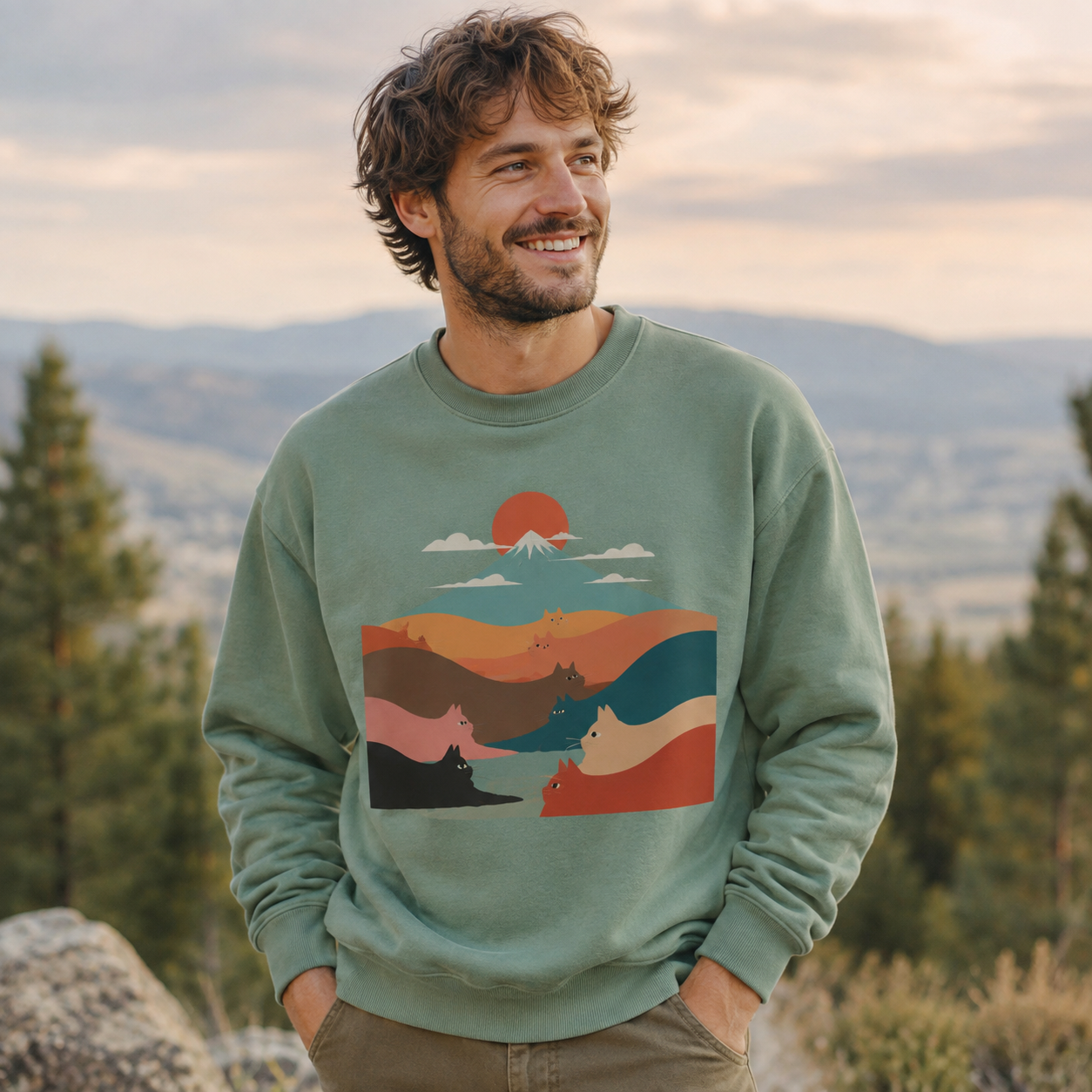 Cat Mountain Landscape Sweatshirts