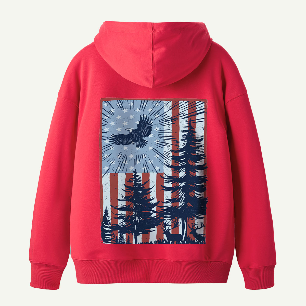 Bald Eagle Forest American Flag Back Printed Hoodie
