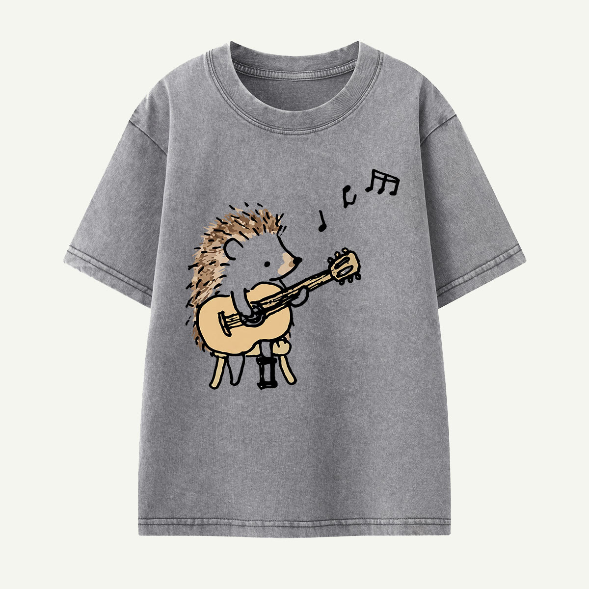 Hedgehog Guitar Music Kids Washed T-Shirt