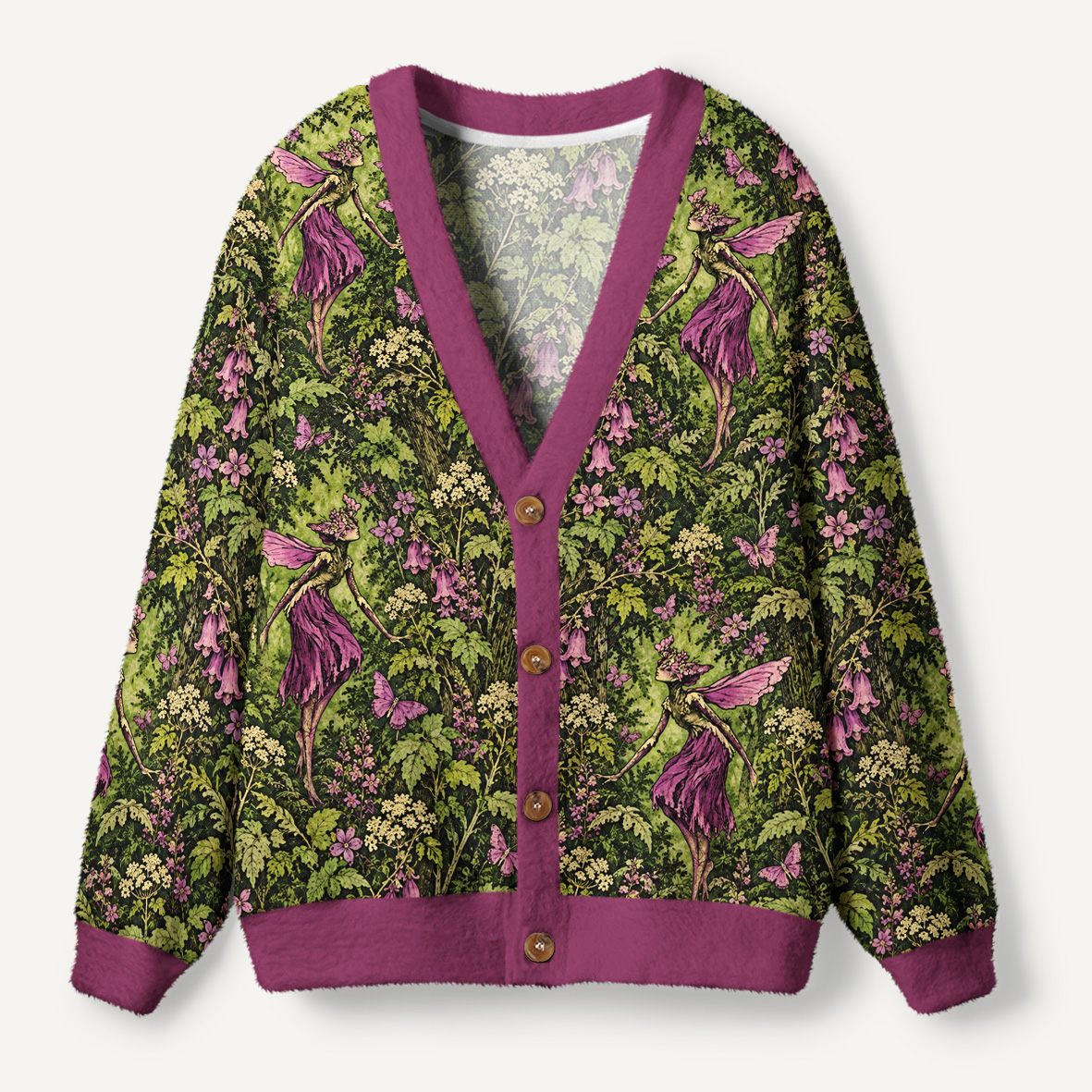 The Fey Purple Forest Fairy And Mystical Butterflies Ugly Cardigan Sweaters