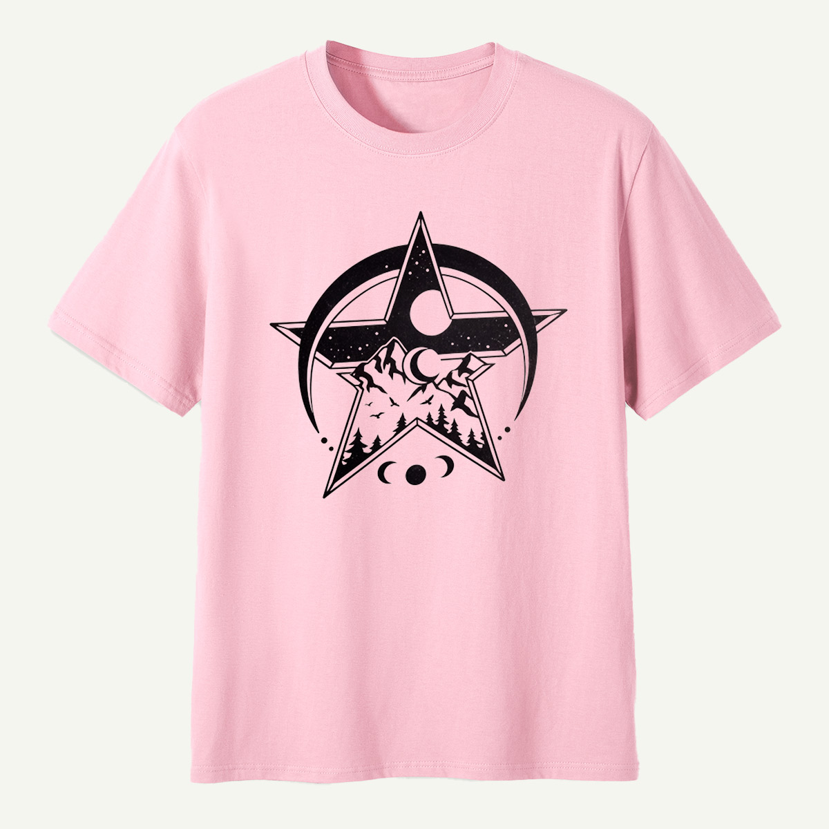 Geometric Star Mountain Moon Phase Celestial Emblem T-Shirt