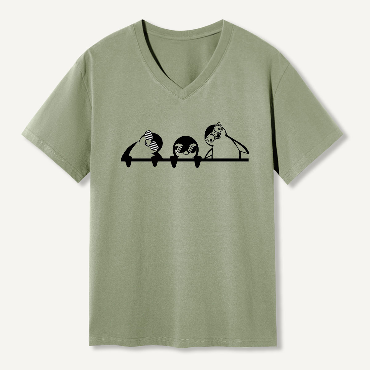 Curious Penguins Peeking Over V-neck T-Shirt