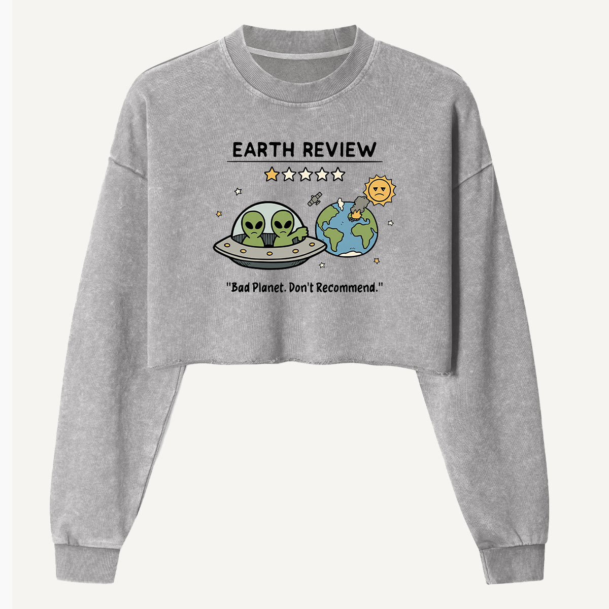Earth Review Alien Rating Women's Washed Cropped Sweatshirt