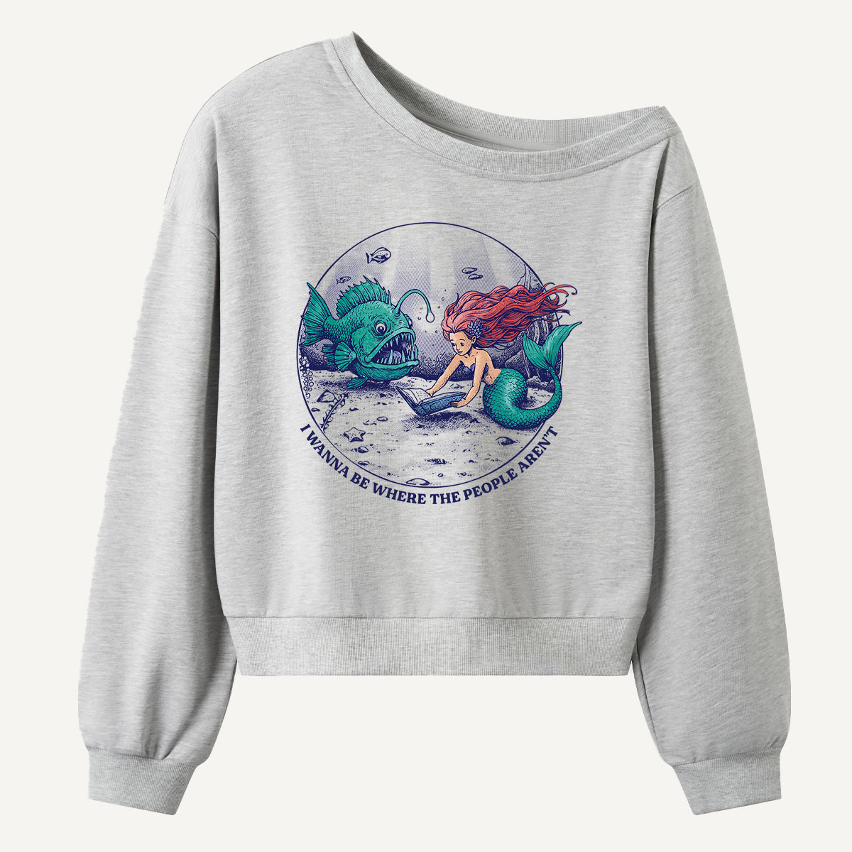 Mermaid And Sea Serpent Moonlit Lagoon Women Off Shoulder Sweatshirt