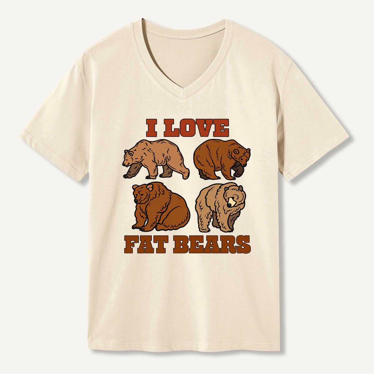 I Love Fat Bears Four Bear Illustration V-neck T-Shirt