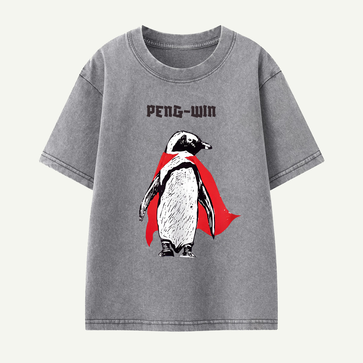 Superhero Peng-win Kids Washed T-Shirt