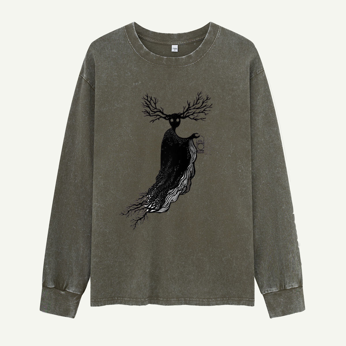 Lantern Stag of the Dark Woods Washed Long‑sleeve