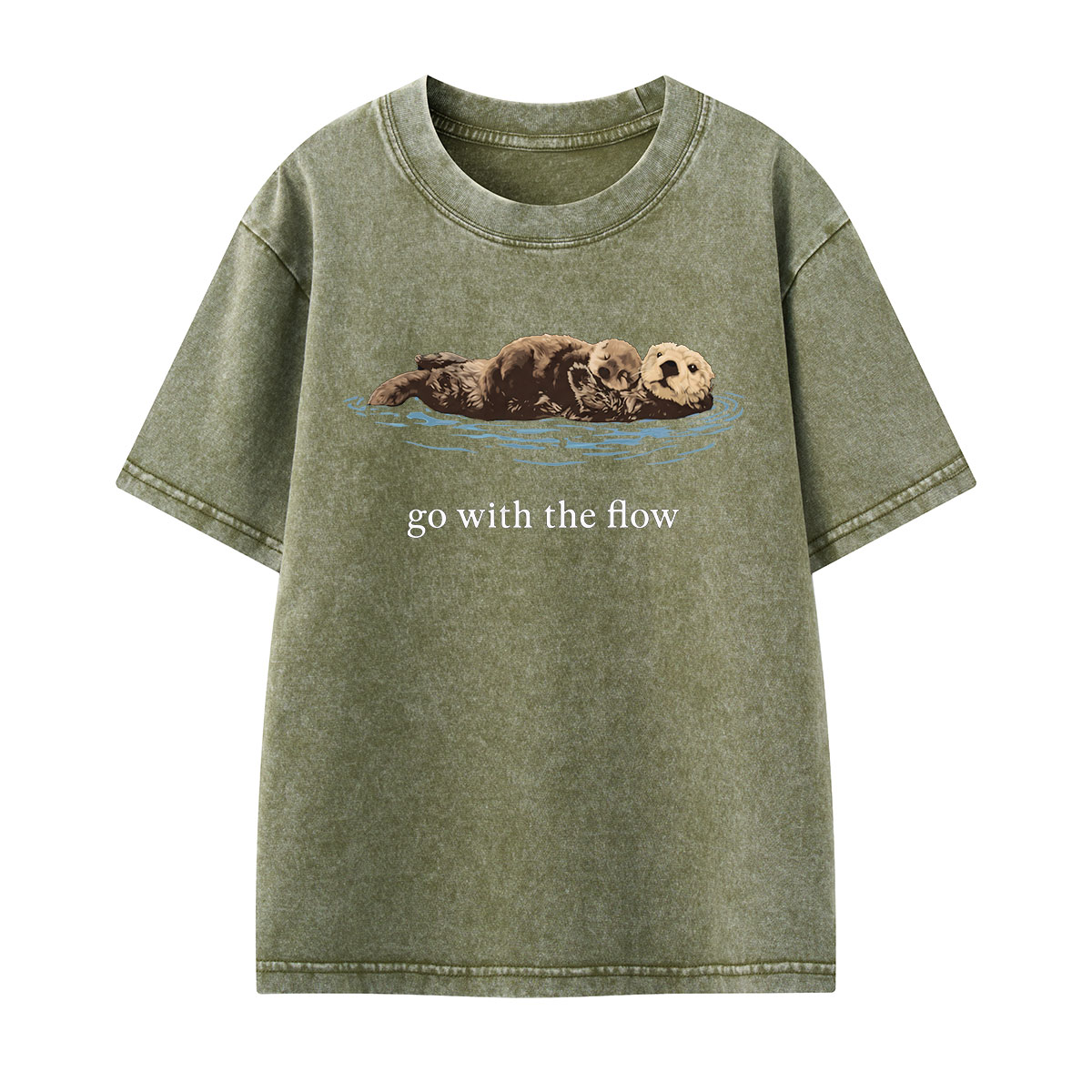 Go With The Flow Sea Otter Wildlife Nature Kids Washed T-Shirt