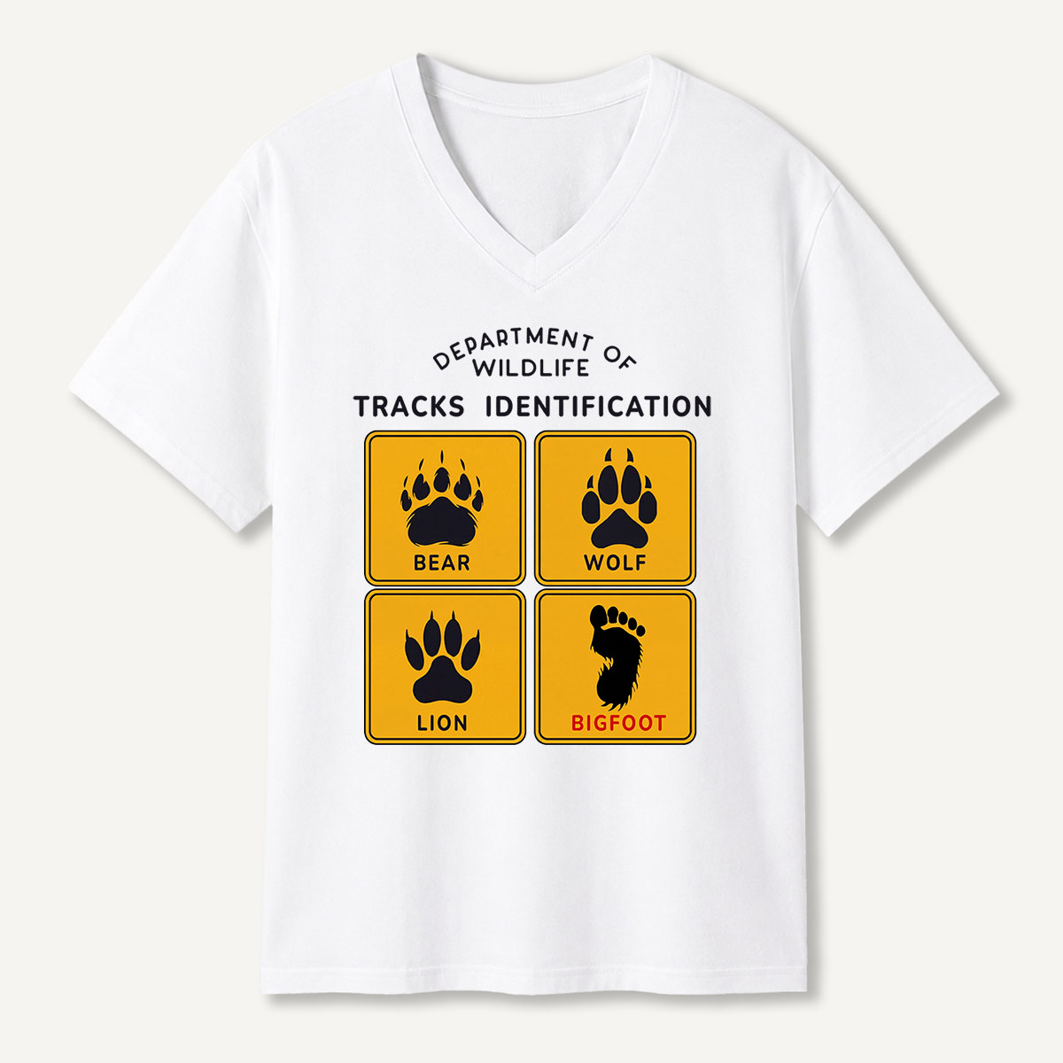Department of Wildlife Tracks Identification Bear Wolf Lion Cryptids   V-neck T-Shirt
