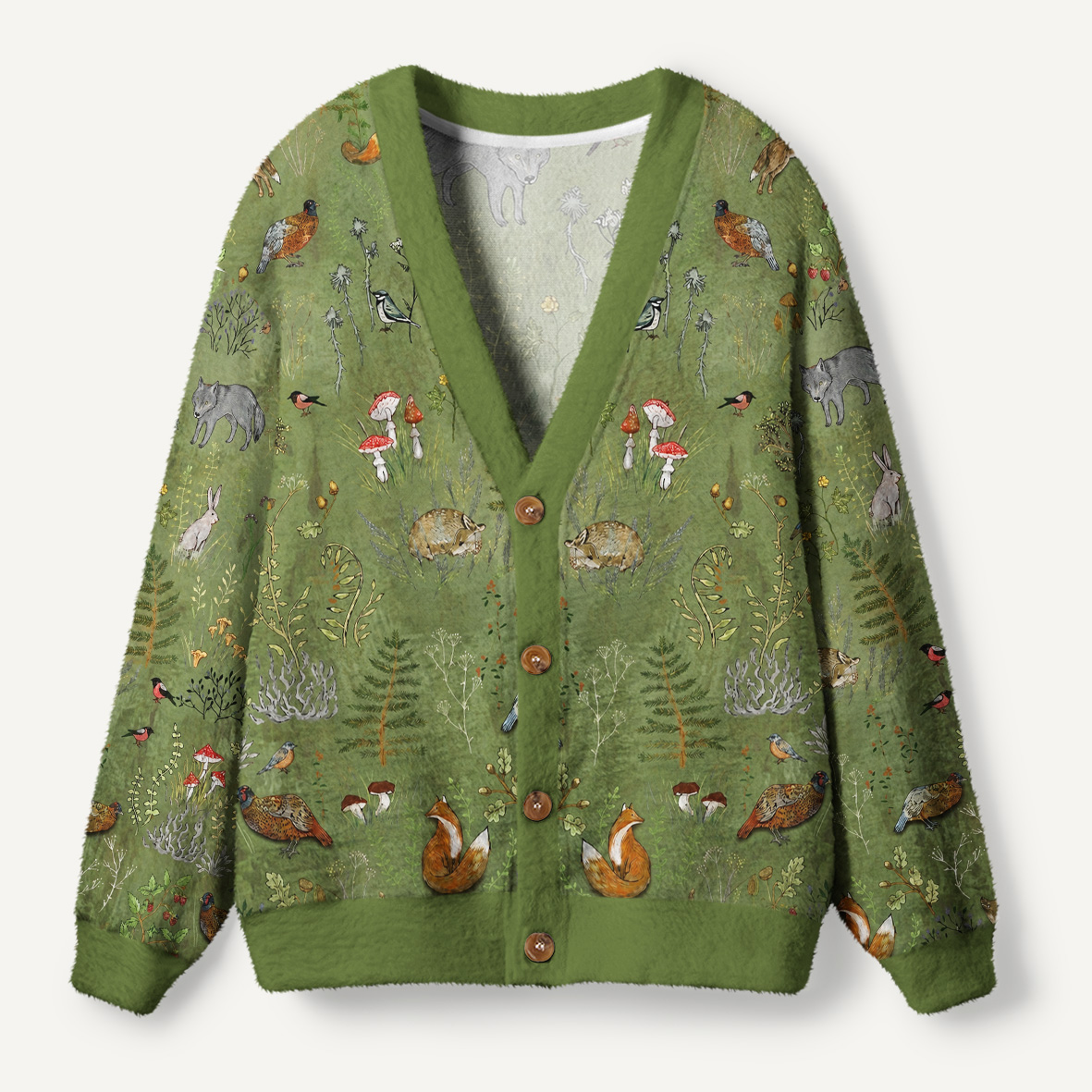 Woodland Animals and Mushrooms Ugly Cardigan Sweaters