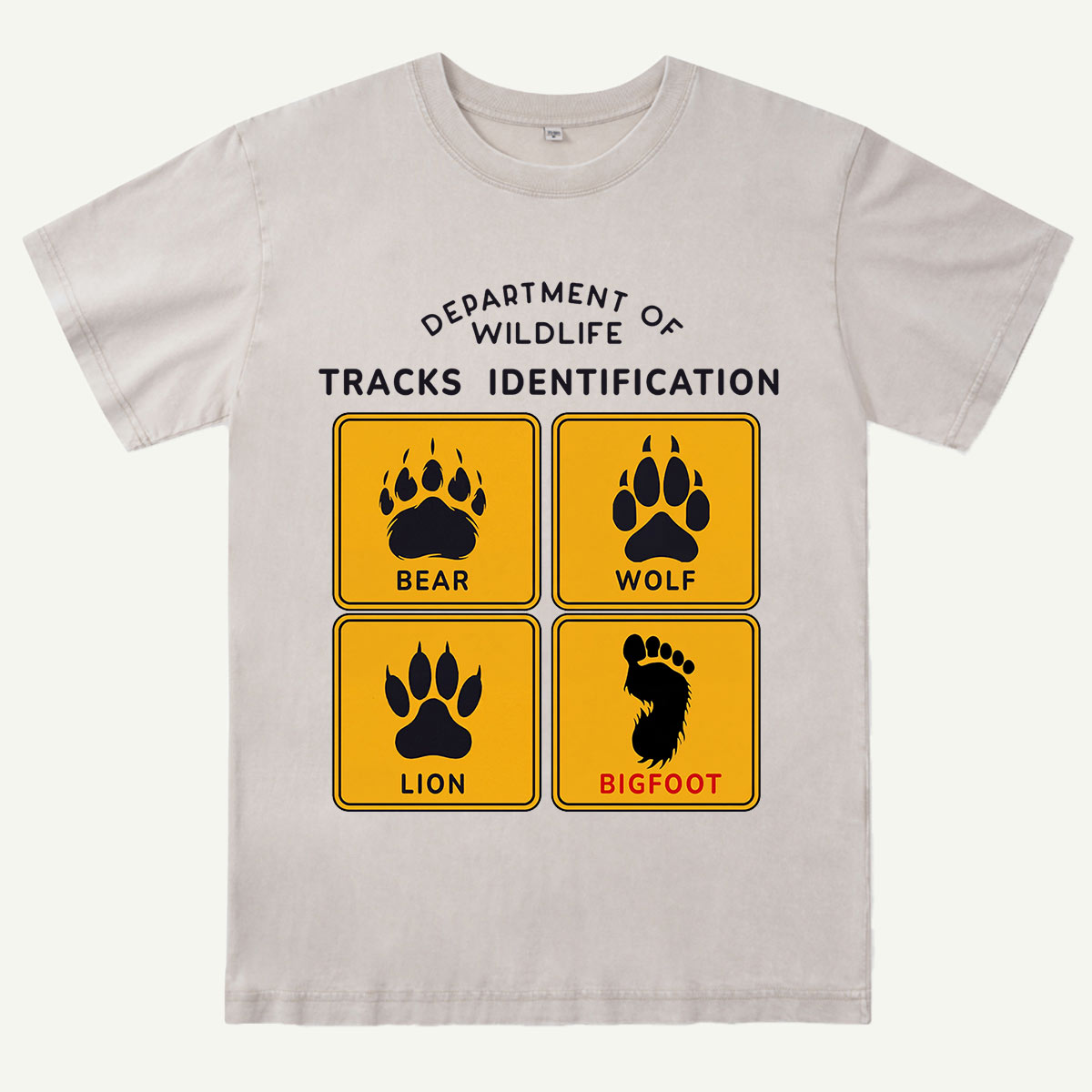  Department of Wildlife Tracks Identification Bear Wolf Lion Cryptids Washed T-Shirt