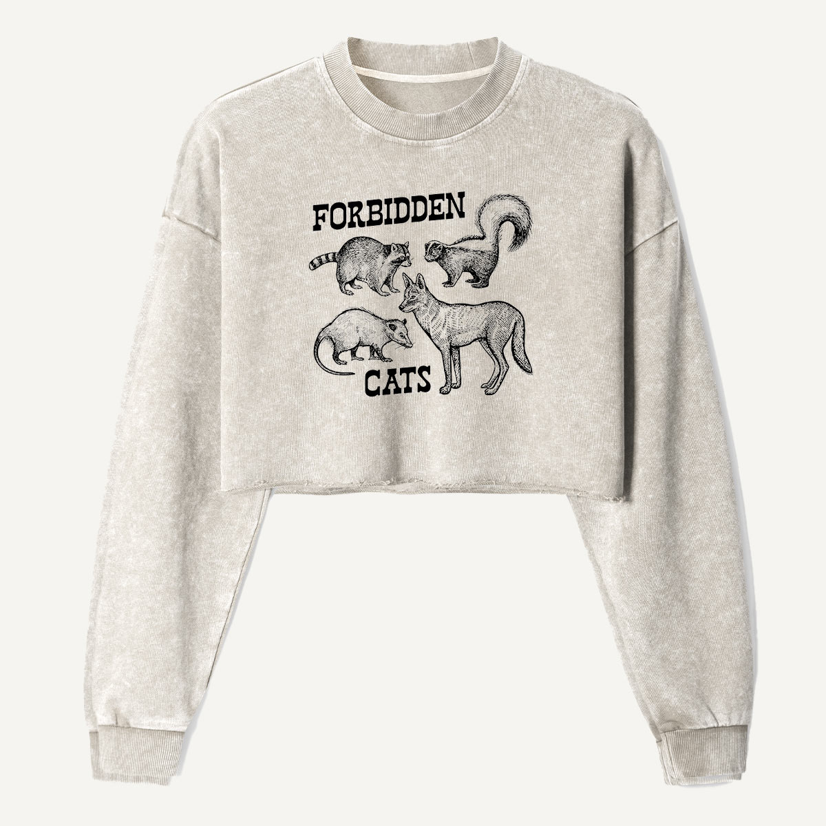 Forbidden Cats Woodland Misfits Women's Washed Cropped Sweatshirt