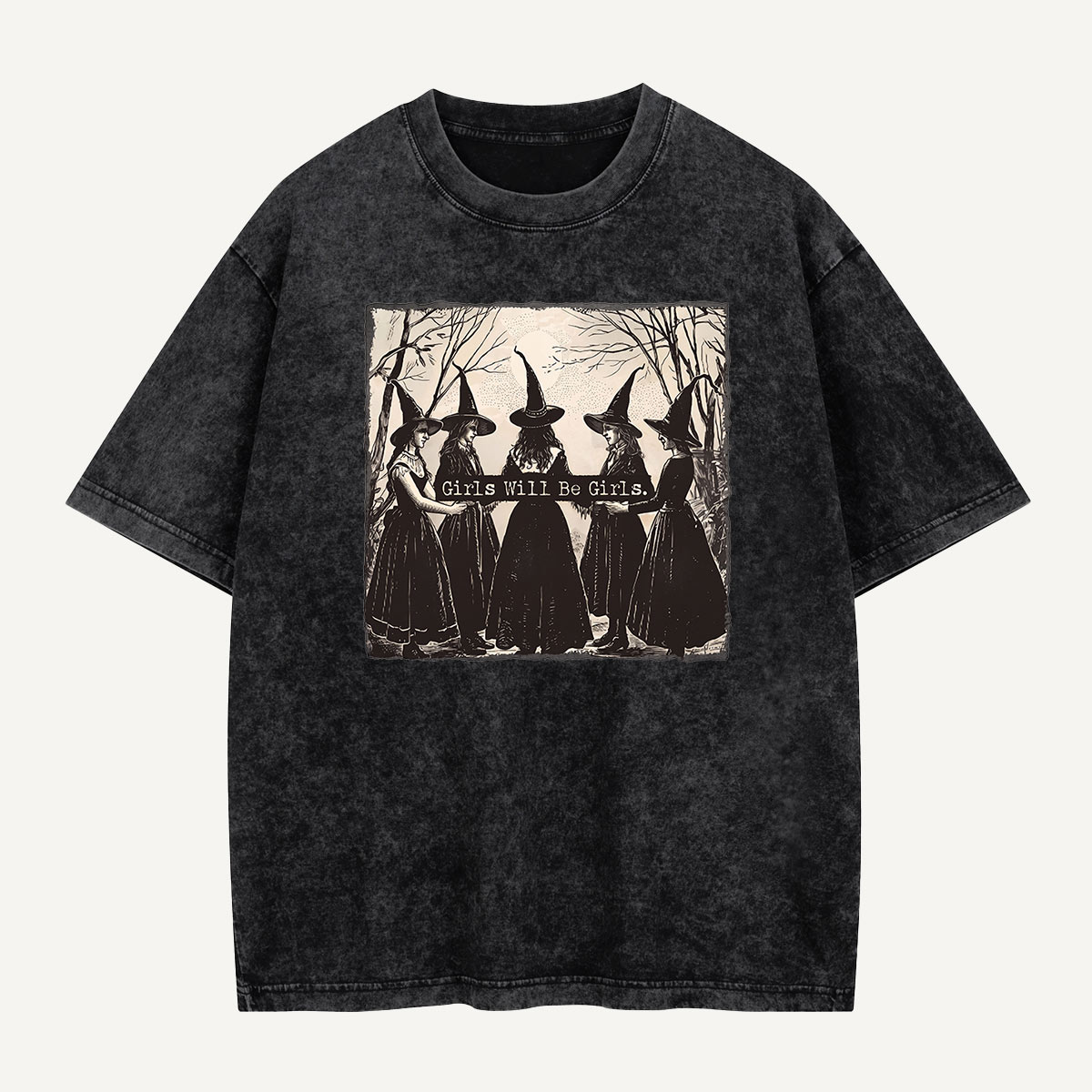 Girls Will Be Girls Witch Circle Washed T-Shirt