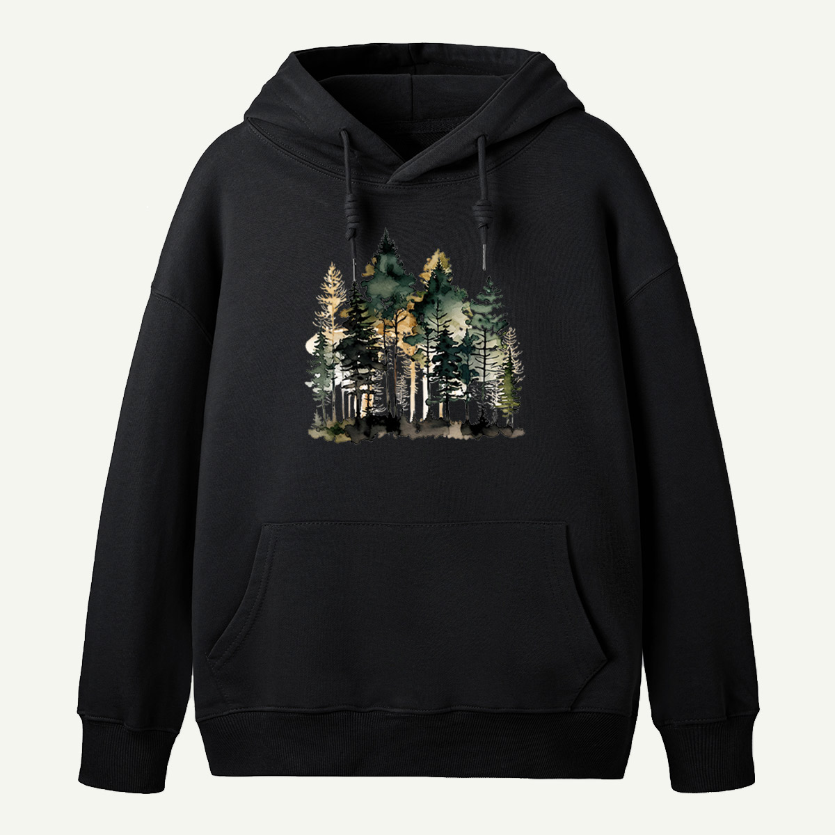 Watercolor Pine Forest Landscape Hoodie