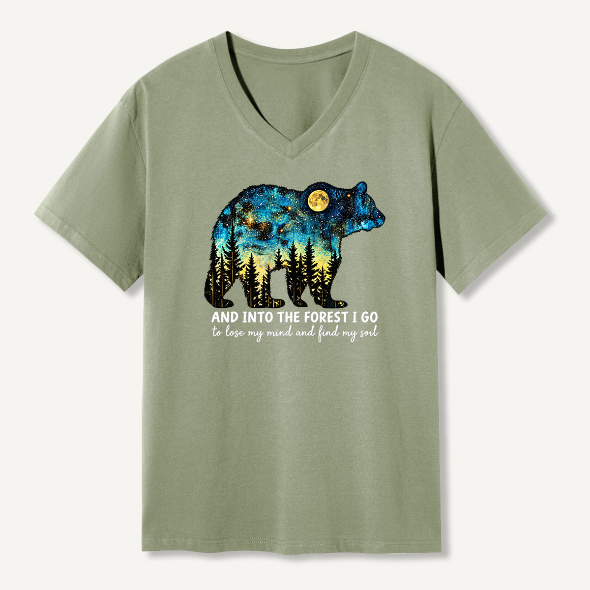 And Into The Forest I Go Bear Silhouette Galaxy Quote V-neck T-Shirt