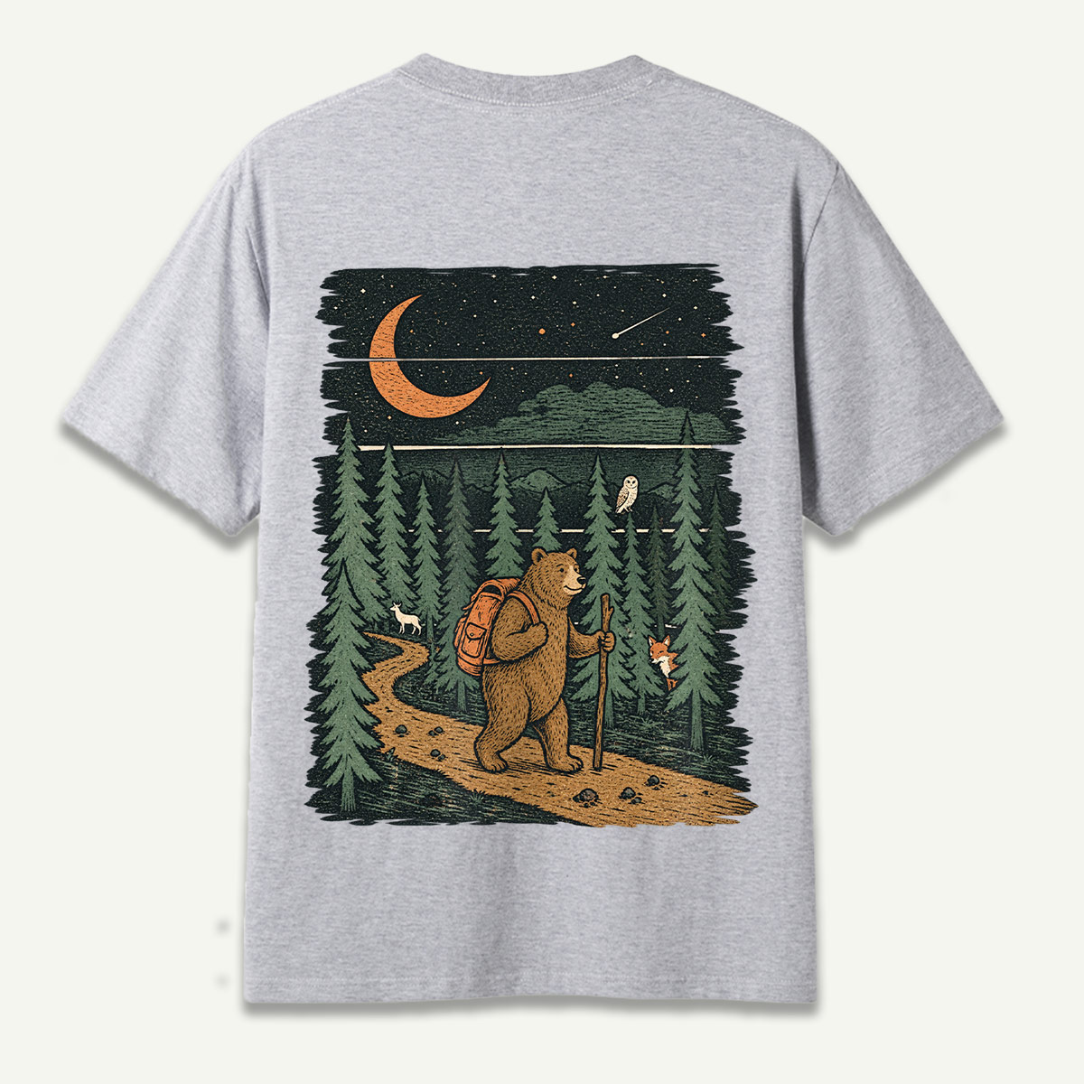 Moonlit Bear Backpacker Forest Trail T-Shirt