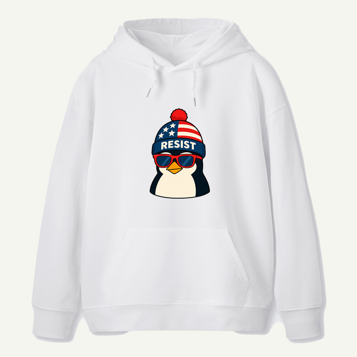 Resist Penguin Wearing American Flag Winter Beanie And Sunglasses Hoodie