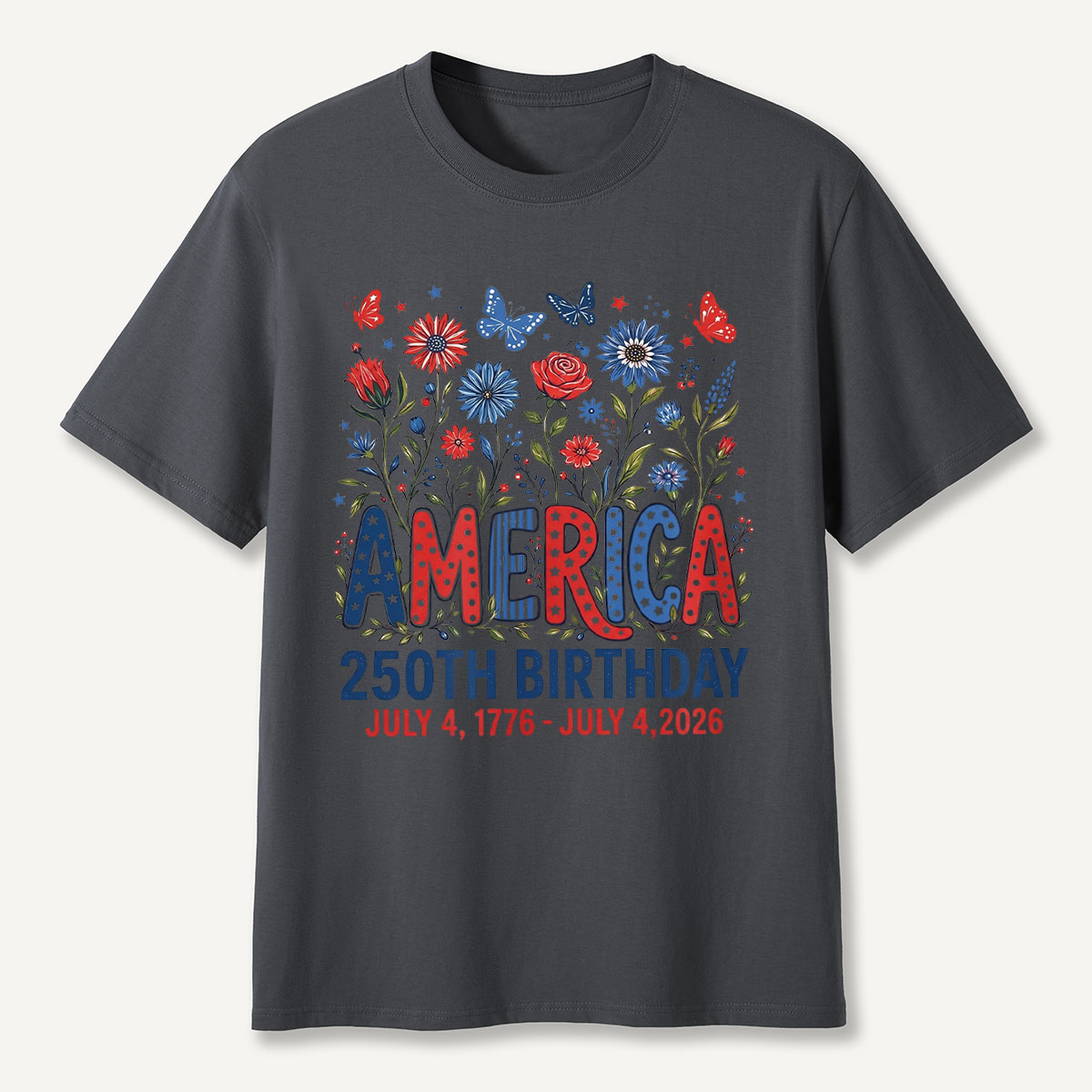 America 250th Birthday July 4 1776‑2026 Floral T‑Shirt