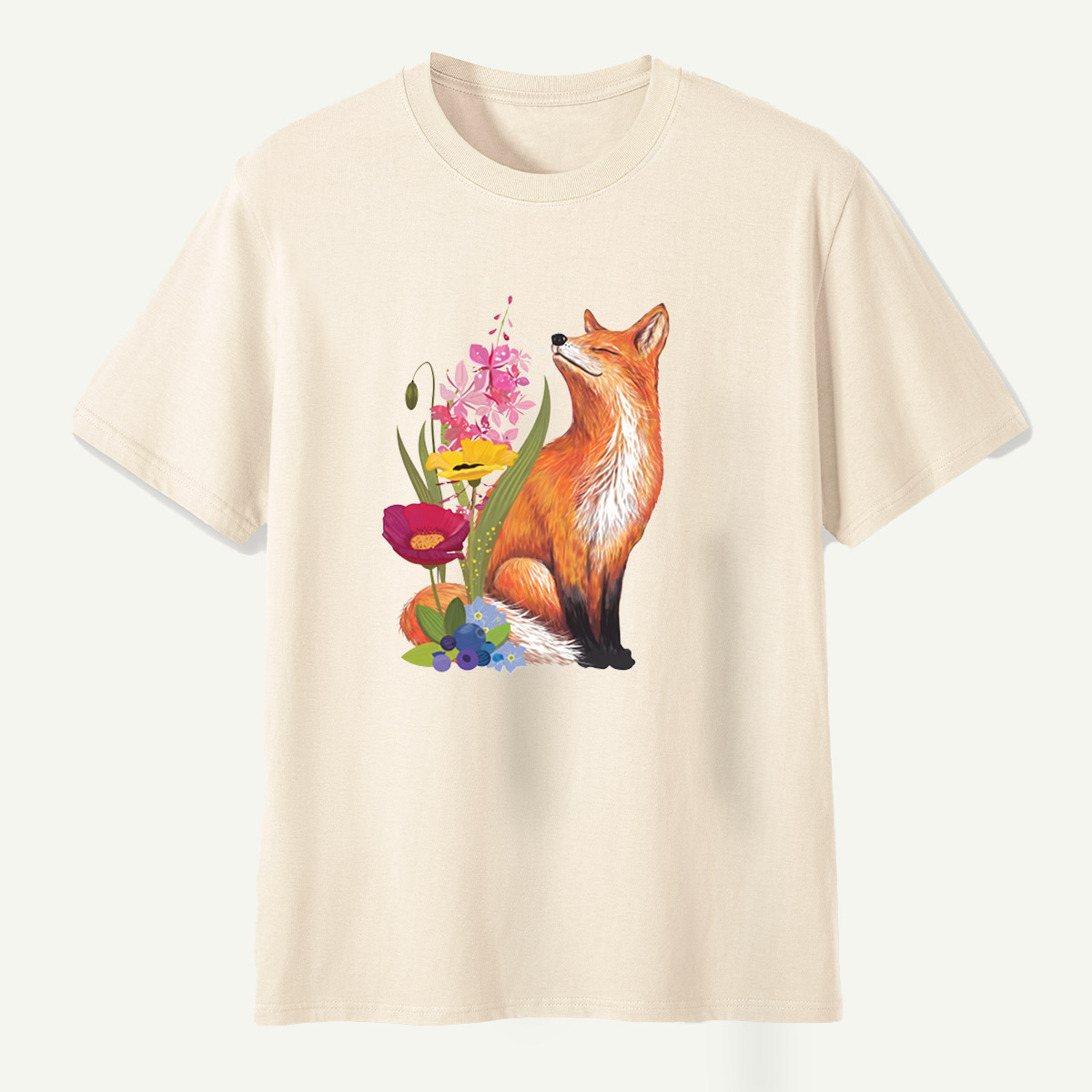 Red Fox Wildflower Blueberry Botanical Garden T-Shirt