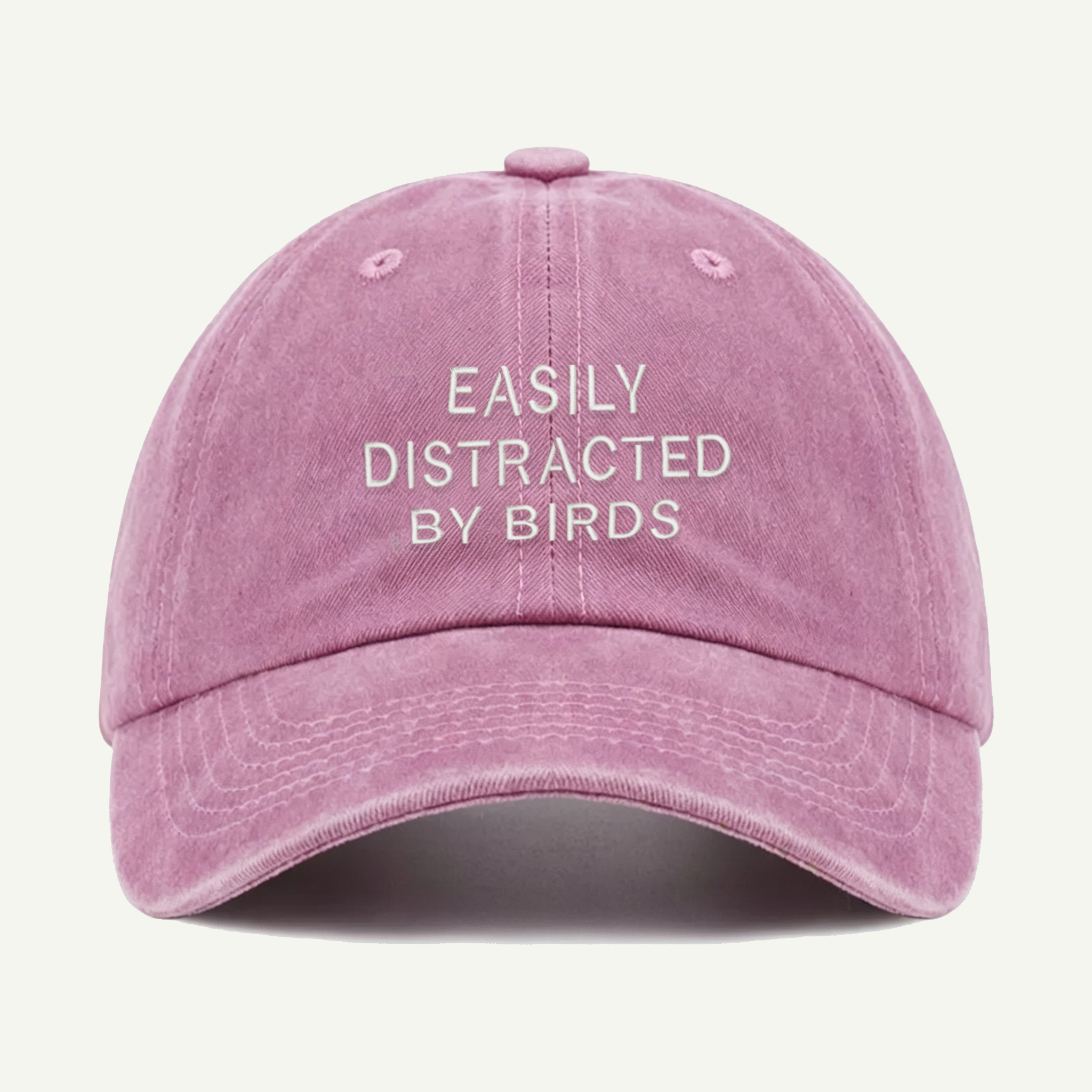 Easily Distracted By Birds Washed Embroidered Hat