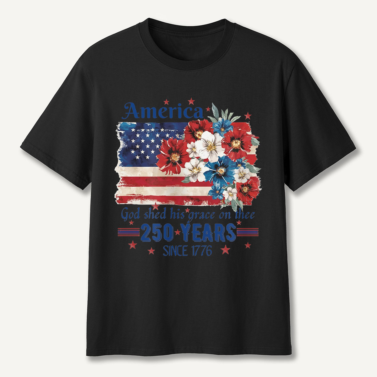 America 250 Years Since 1776 Floral Flag T-Shirt