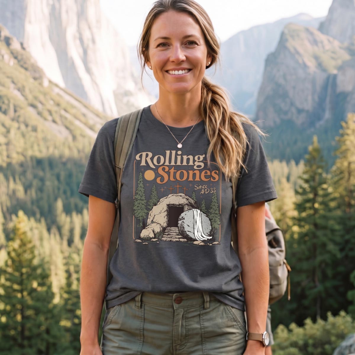Retro Mountain Nature Cave and Stone T‑Shirt