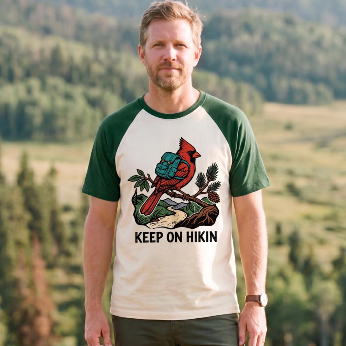 Keep On Hikin Cardinal Backpacker On Trail T-Shirt