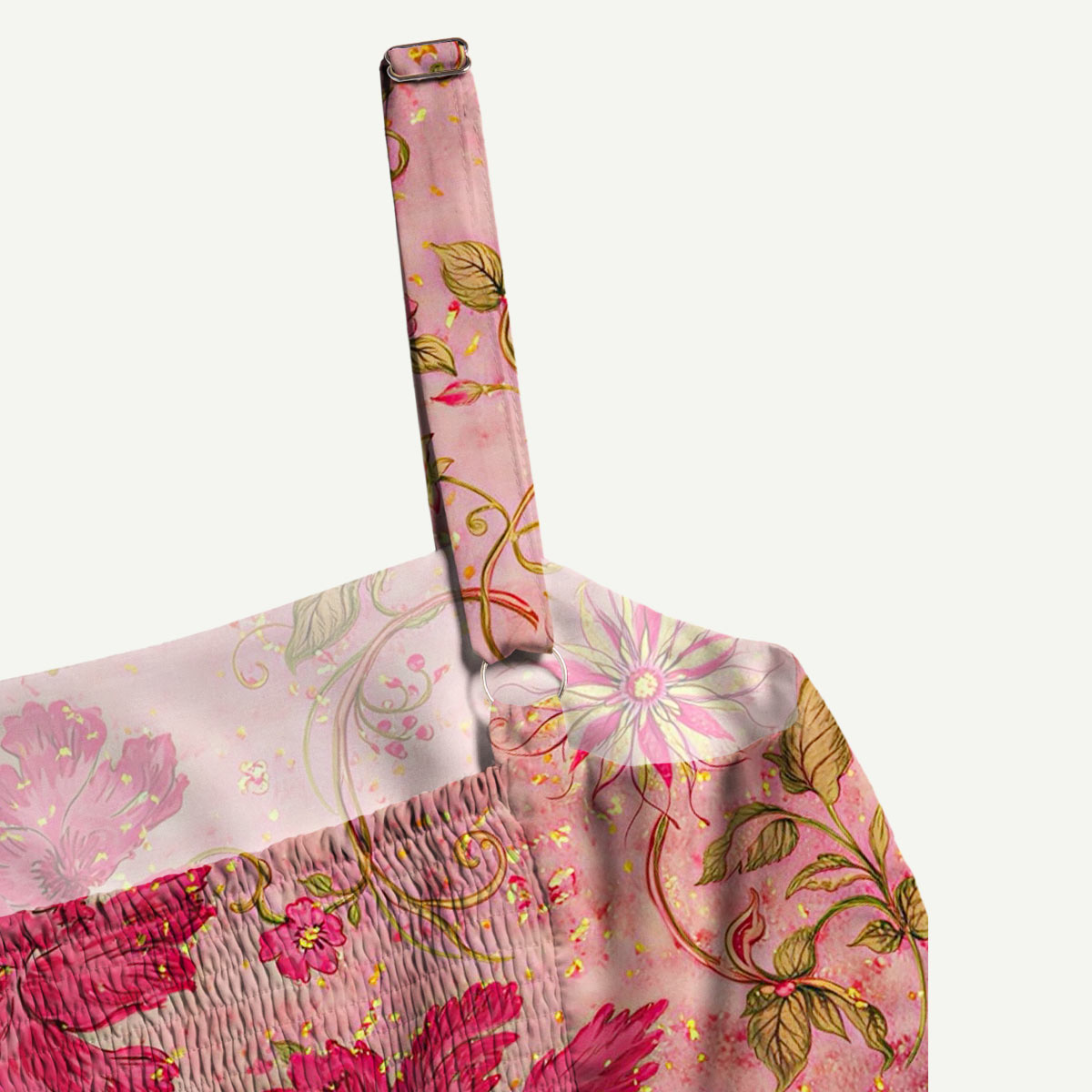 Pink Floral Vine Straps Maxi Dress With Pocket