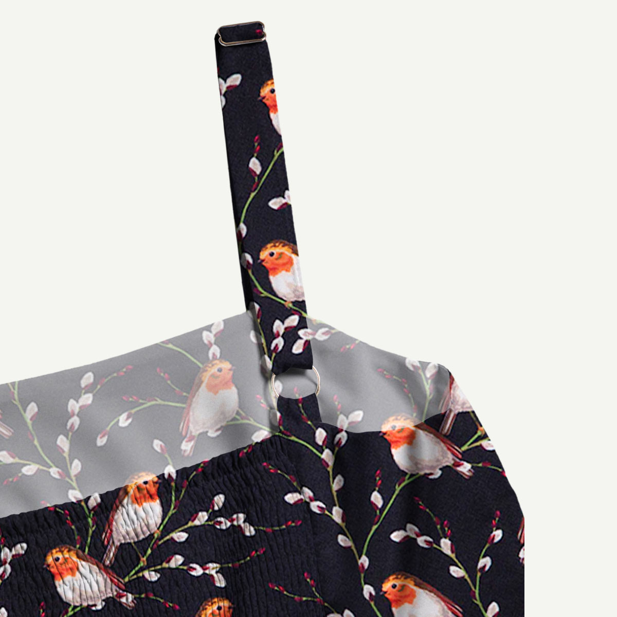 Midnight Robin Branch Straps Maxi Dress With Pockets