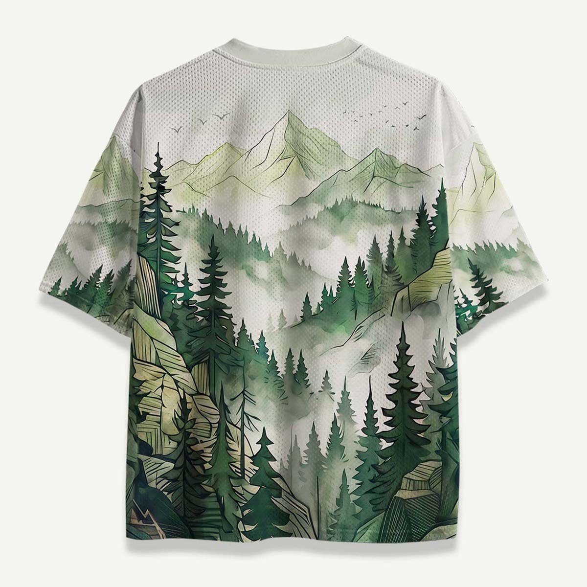 Misty Pine Forest Mountain Landscape Mesh Jersey