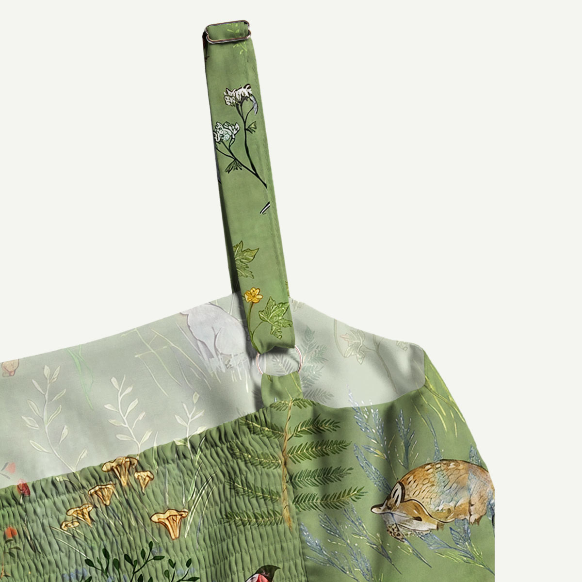 Woodland Animals and Mushrooms Straps Maxi Dress With Pockets