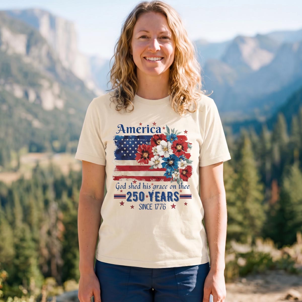America 250 Years Since 1776 Floral Flag T-Shirt
