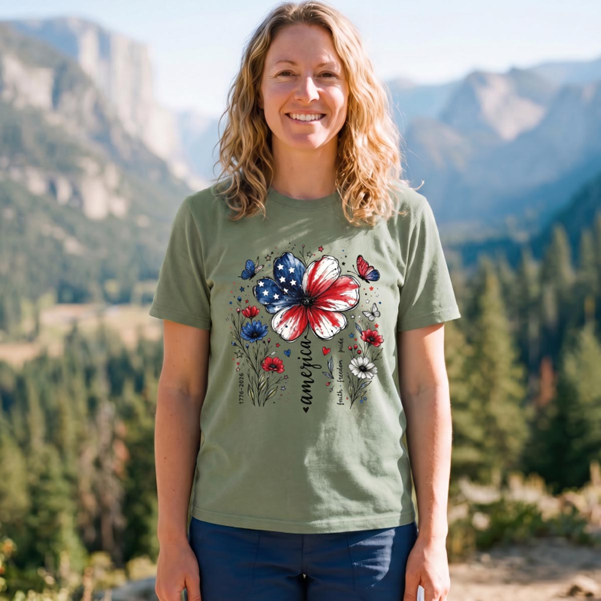 USA 250th Anniversary Floral T-Shirt