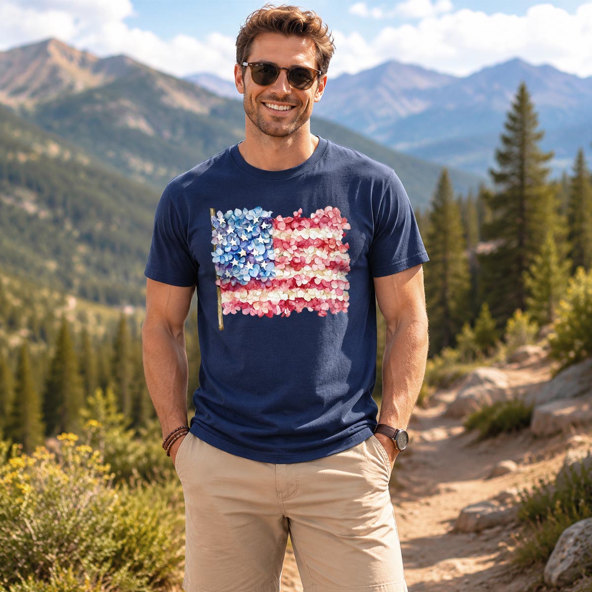 Floral American Flag T-Shirt