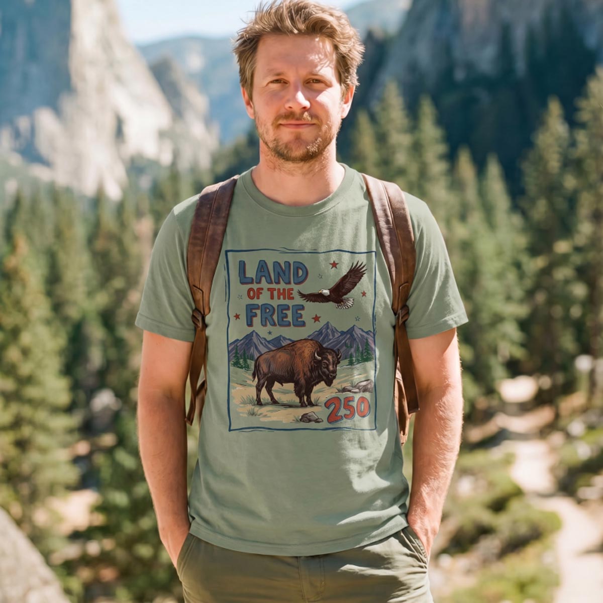 American Wildlife Land of the Free Bison and Eagle T-Shirt