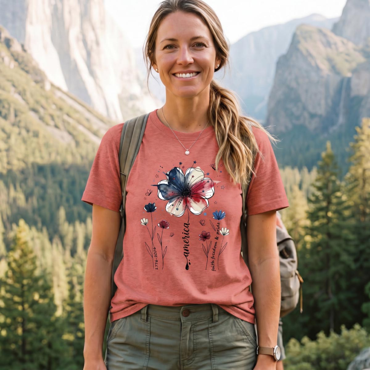 America 1776‑2026 Floral Independence Day T-Shirt