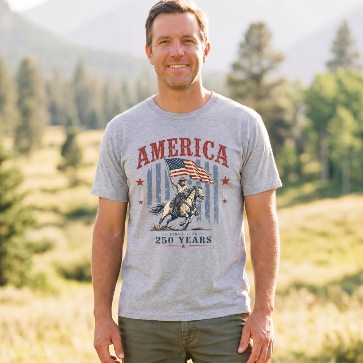 America Since 1776 250 Years Cowboy Riding Horse Flag T‑Shirt