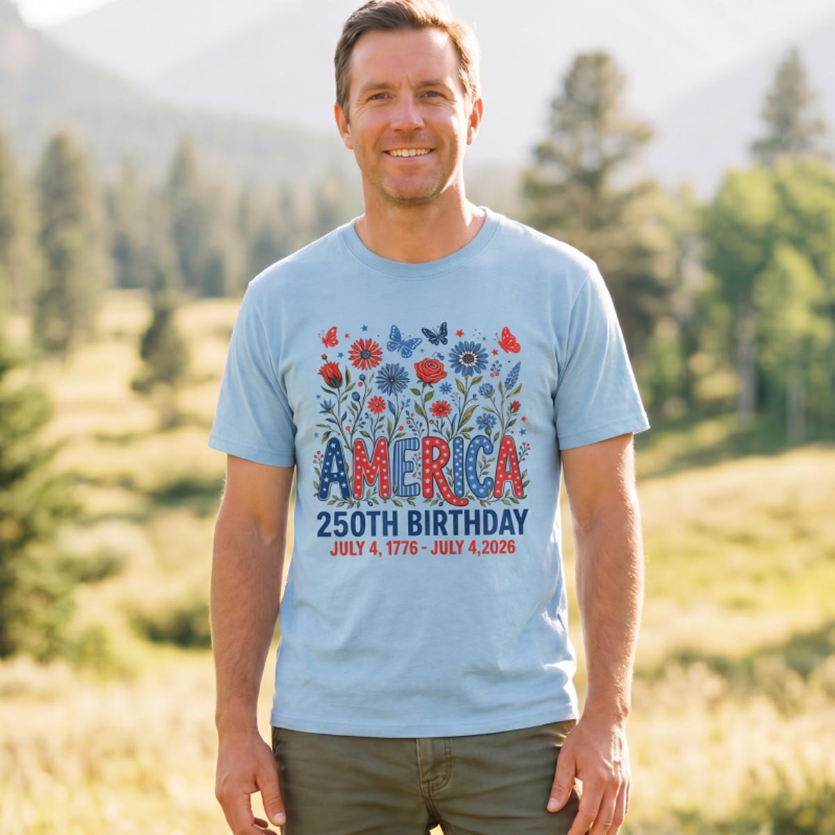 America 250th Birthday July 4 1776‑2026 Floral T‑Shirt