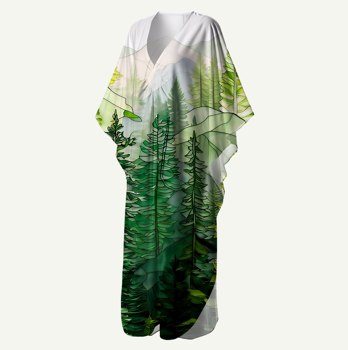 Pine Trees and Mountain Haze Sleeve Kaftan Dress