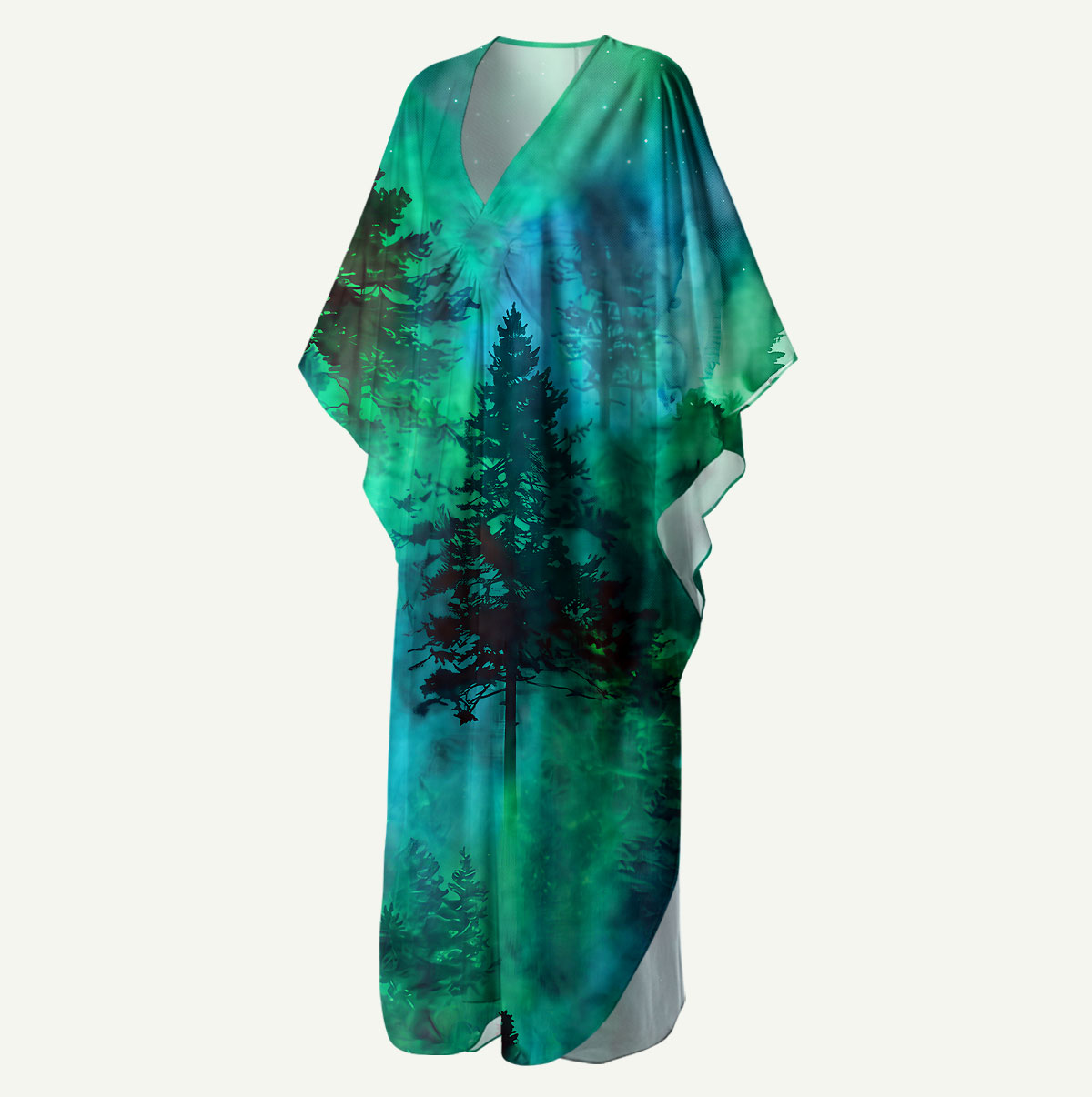 Nature Glowing Forest Tree Sleeve Kaftan Dress