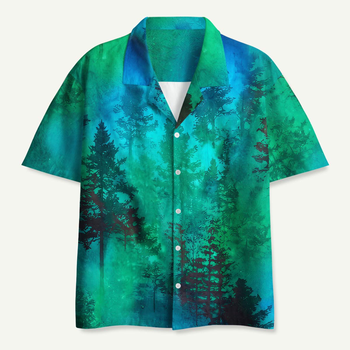 Nature Glowing Forest Tree Hawaii Button Up Pocket Shirt