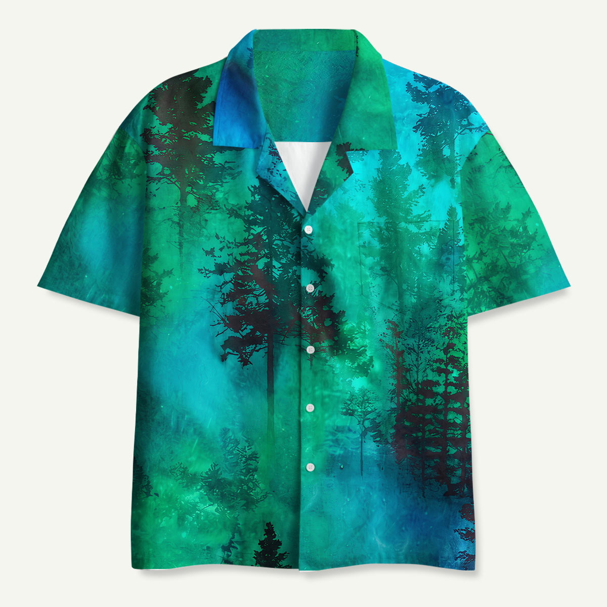 Nature Glowing Forest Tree Hawaii Button Up Pocket Shirt