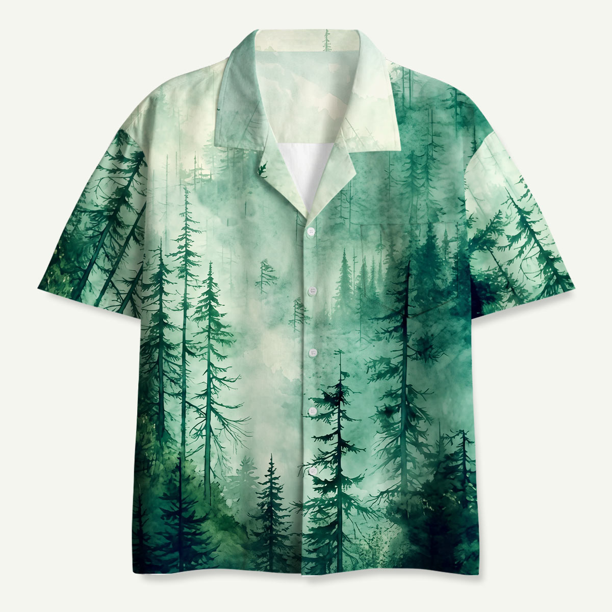 Misty Pine Forest Hawaii Button Up Pocket Shirt