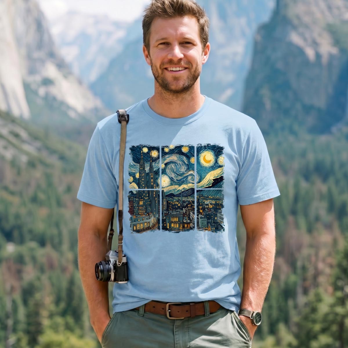Swirl Night Sky Cityscape T-Shirt